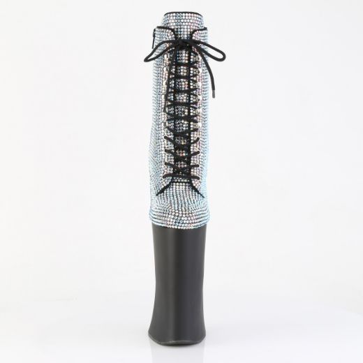 Product image of Pleaser FORBIDDEN-1020RS Slv AB RS/Blk Matte 11 Inch Heelless 6 1/4 Inch PF RS Embellished Ankle Boot Side Zip