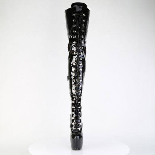 Product image of Pleaser JUBILANT-4012 Blk Str. Pat 7 Inch Heel 3 Inch Concealed PF Lace-Up Crotch Boot Side Zip