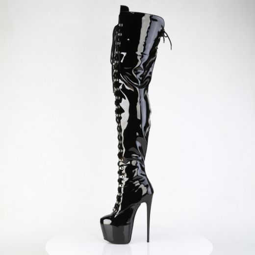 Product image of Pleaser JUBILANT-4012 Blk Str. Pat 7 Inch Heel 3 Inch Concealed PF Lace-Up Crotch Boot Side Zip