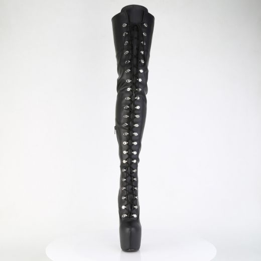 Product image of Pleaser JUBILANT-4012 Blk Str. Faux Leather 7 Inch Heel 3 Inch Concealed PF Lace-Up Crotch Boot Side Zip