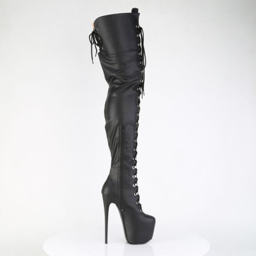 Product image of Pleaser JUBILANT-4012 Blk Str. Faux Leather 7 Inch Heel 3 Inch Concealed PF Lace-Up Crotch Boot Side Zip