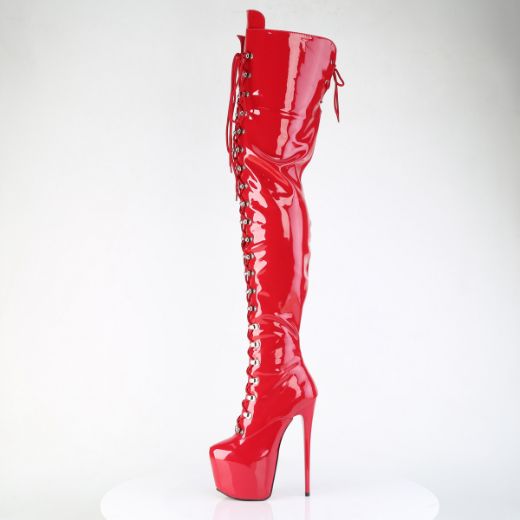 Product image of Pleaser JUBILANT-4012 Red Str. Pat 7 Inch Heel 3 Inch Concealed PF Lace-Up Crotch Boot Side Zip