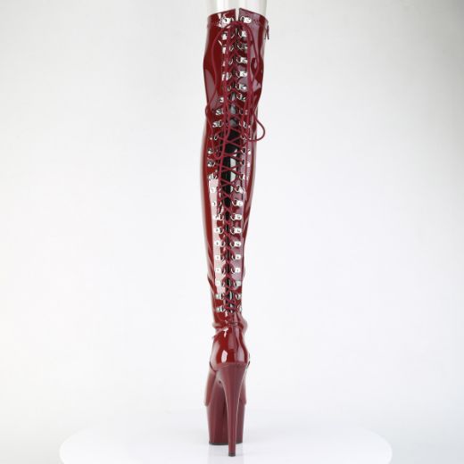 Product image of Pleaser ADORE-3063 Burgundy Str. Pat/Burgundy 7 Inch Heel 2 3/4 Inch PF Lace-Up Back Stretch Thigh Boot Side Zip
