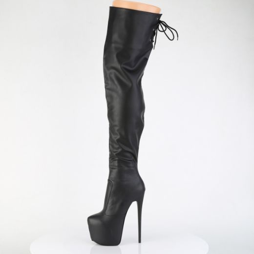 Product image of Pleaser JUBILANT-3007 Blk Str. Faux Leather 7 Inch Heel 3 Inch Concealed PF Stretch Thigh Boot Side Zip