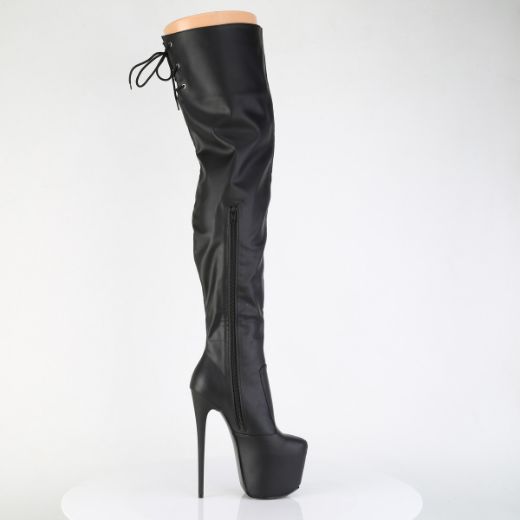 Product image of Pleaser JUBILANT-3007 Blk Str. Faux Leather 7 Inch Heel 3 Inch Concealed PF Stretch Thigh Boot Side Zip