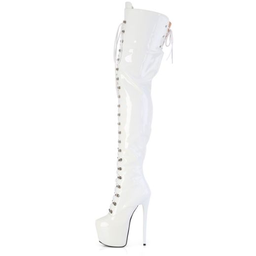 Product image of Pleaser JUBILANT-4012 Wht Str. Pat 7 Inch Heel 3 Inch Concealed PF Lace-Up Crotch Boot Side Zip