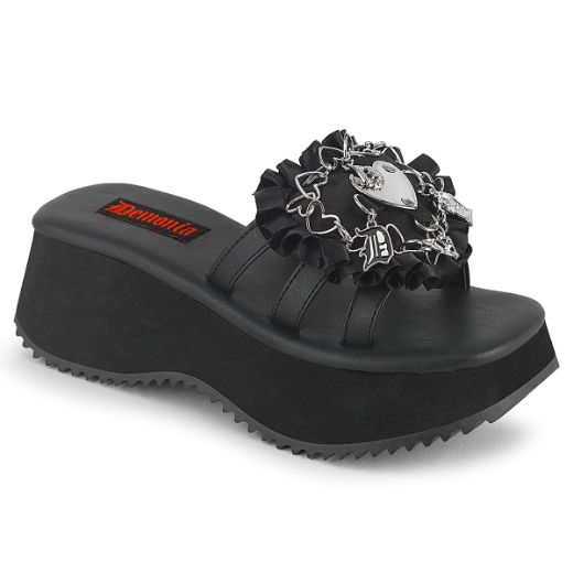 Product image of Demoniacult FLIP-16 Blk Vegan Leather-Satin 2 1/2 Inch PF Triple Band Slide Sandal