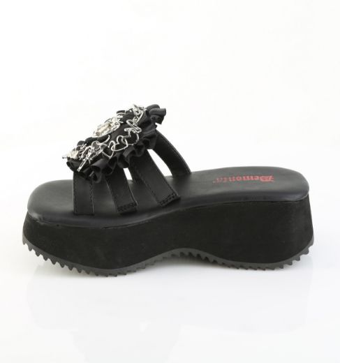 Product image of Demoniacult FLIP-16 Blk Vegan Leather-Satin 2 1/2 Inch PF Triple Band Slide Sandal