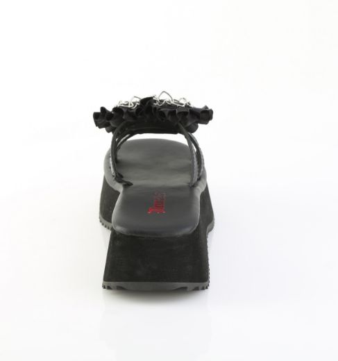 Product image of Demoniacult FLIP-16 Blk Vegan Leather-Satin 2 1/2 Inch PF Triple Band Slide Sandal