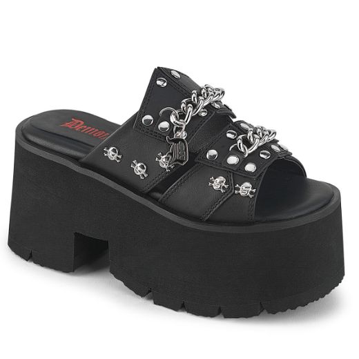 Product image of Demoniacult ASHES-08 Blk Vegan Leather 3 1/2 Inch Chunky Heel 2 1/4 Inch Cut Out PF Slide Sandal