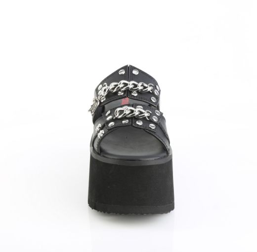 Product image of Demoniacult ASHES-08 Blk Vegan Leather 3 1/2 Inch Chunky Heel 2 1/4 Inch Cut Out PF Slide Sandal