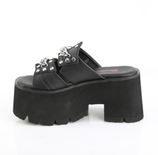 Product image of Demoniacult ASHES-08 Blk Vegan Leather 3 1/2 Inch Chunky Heel 2 1/4 Inch Cut Out PF Slide Sandal