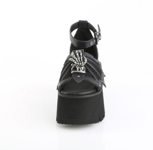 Product image of Demoniacult ASHES-11 Blk Vegan Leather-Mesh 3 1/2 Inch Chunky Heel 2 1/4 Inch Cut Out PF Ankle Strap Sandal