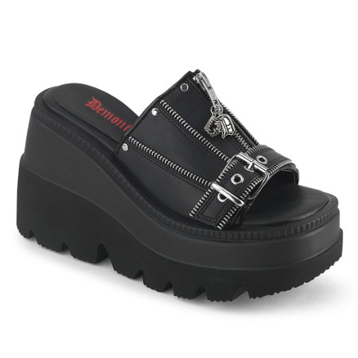 Product image of Demoniacult SHAKER-07 Blk Vegan Leather 4 1/2 Inch Wedge PF Slide Sandal