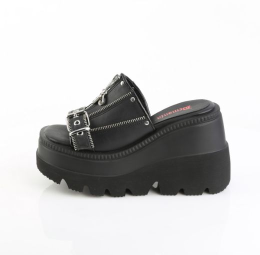 Product image of Demoniacult SHAKER-07 Blk Vegan Leather 4 1/2 Inch Wedge PF Slide Sandal