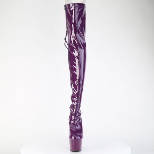Product image of Pleaser ADORE-3063 Purple Str. Pat/Purple 7 Inch Heel 2 3/4 Inch PF Lace-Up Back Stretch Thigh Boot Side Zip