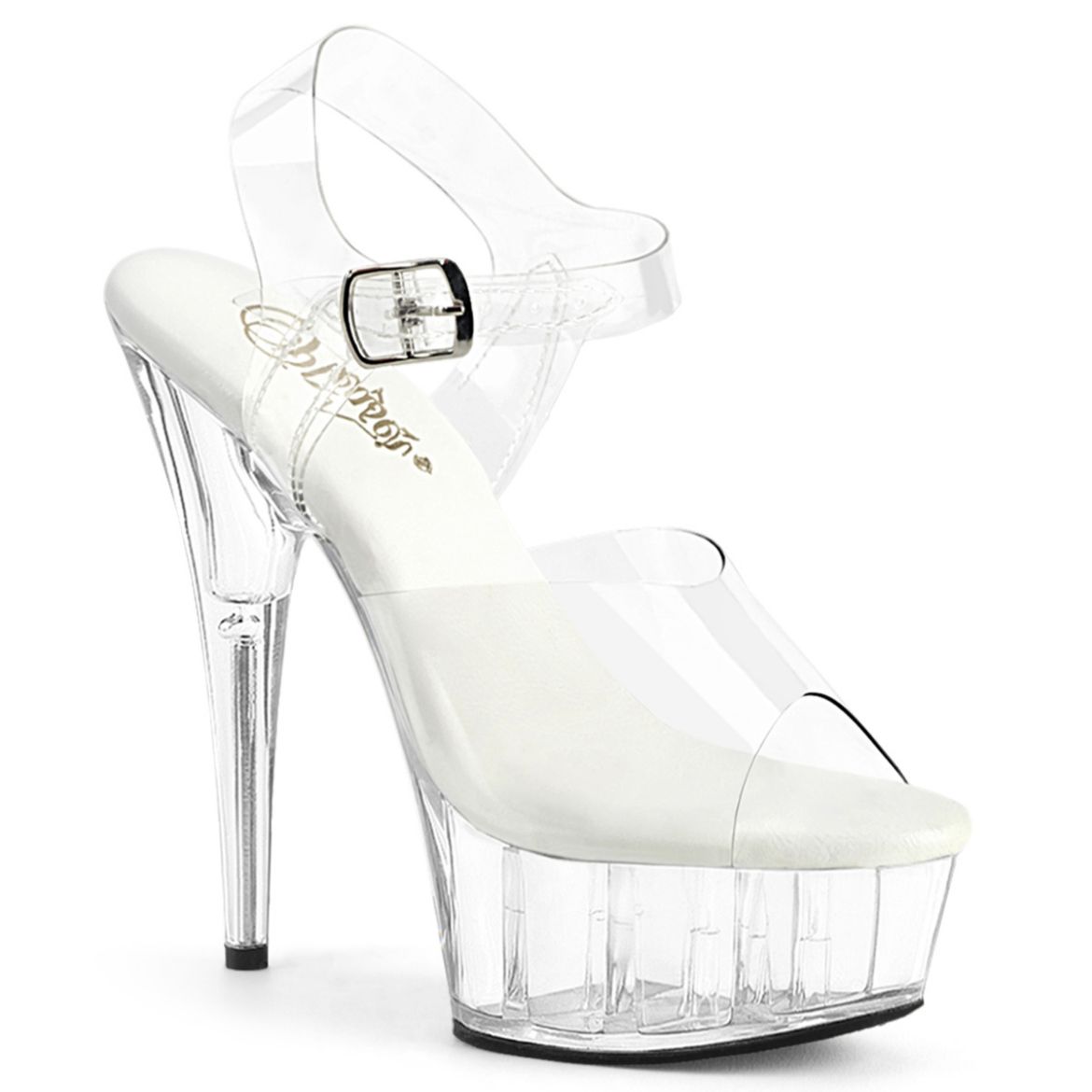 Product image of Pleaser DELIGHT-608VL Clr/Clr 6 Inch Heel 1 3/4 Inch PF Smooth Insole Ankle Strap Sandal