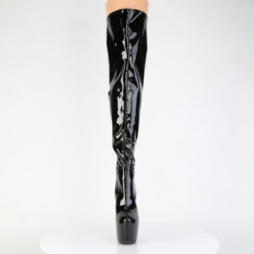 Product image of Pleaser JUBILANT-3006 Blk Str. Pat 7 Inch Heel 3 Inch Concealed PF Stretch Thigh Boot Side Zip