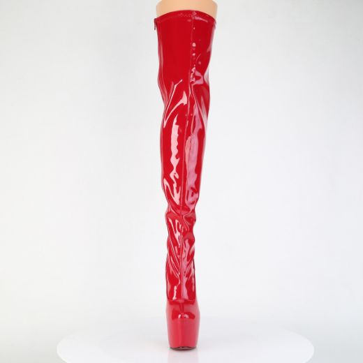 Product image of Pleaser JUBILANT-3000 Red Str. Pat 7 Inch Heel 3 Inch Concealed PF Stretch Thigh Boot Side Zip