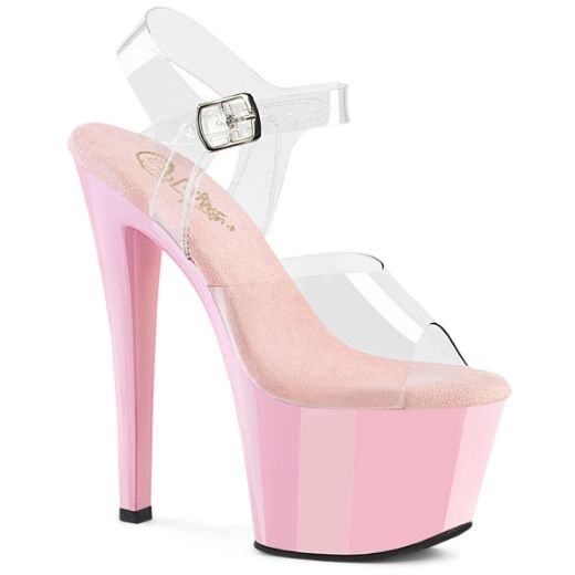 Product image of Pleaser SKY-308 Clr/B. Pink 7 Inch Heel 2 3/4 Inch PF Ankle Strap Sandal