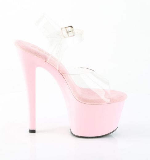 Product image of Pleaser SKY-308 Clr/B. Pink 7 Inch Heel 2 3/4 Inch PF Ankle Strap Sandal