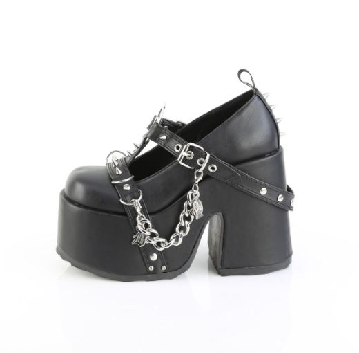 Product image of Demoniacult CAMEL-33 Blk Vegan Leather 5 Inch Chunky Heel 3 Inch Platform Eyelet T-Strap Maryjane