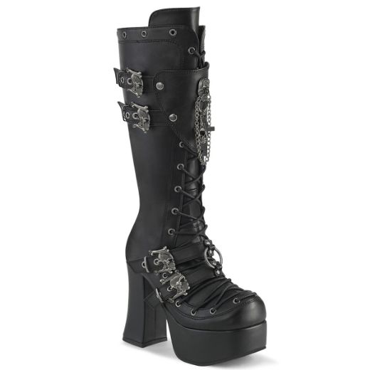 Product image of Demoniacult CHARADE-230 Blk Vegan Leather 4 1/2 Inch Heel 2 Inch PF Lace-Up Front Knee High Boot Inside Zip