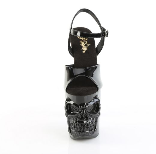 Product image of Pleaser RAPTURE-809 Blk Pat/Blk 8 Inch Finger Bone Heel 4 Inch Skull PF Ankle Strap Sandal