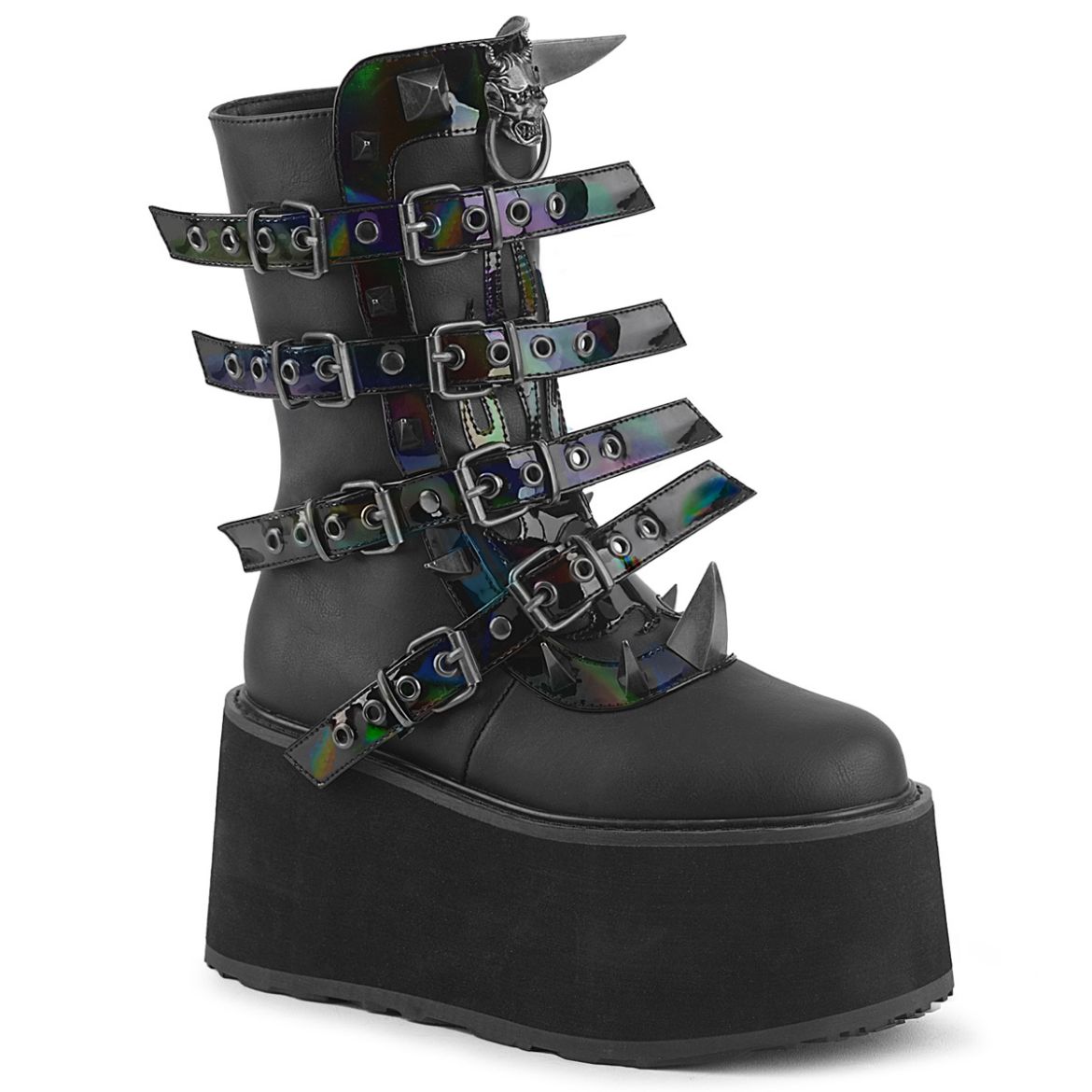Product image of Demoniacult DAMNED-156 Blk Vegan Leather 3 1/2 Inch Platform Mid-Calf Boot Inside Zip