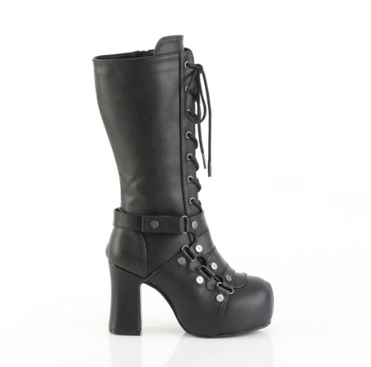 Product image of Demoniacult GOTHIKA-152 Blk Vegan Leather 3 3/4 Inch Heel 1 1/4 Inch PF Mid-Calf Boot Side Zip