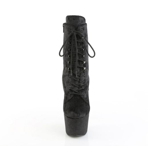 Product image of Pleaser ADORE-1020WR Blk Shimmering Fabric/Blk 7 Inch Heel 2 3/4 Inch PF Lace-Up Front Ankle Boot Side Zip
