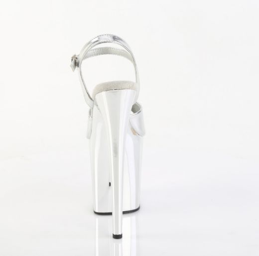 Product image of Pleaser FLAMINGO-809 Slv Metallic Pu/Slv Chrome 8 Inch Heel 4 Inch PF Ankle Strap Sandal