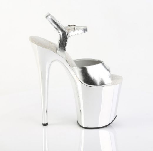 Product image of Pleaser FLAMINGO-809 Slv Metallic Pu/Slv Chrome 8 Inch Heel 4 Inch PF Ankle Strap Sandal