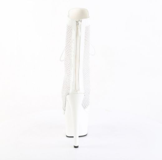 Product image of Pleaser ADORE-1048RSNT Wht Pat-Mesh-RS/Wht 7 Inch Heel 2 3/4 Inch PF Peep Toe Ankle Boot Side Zip