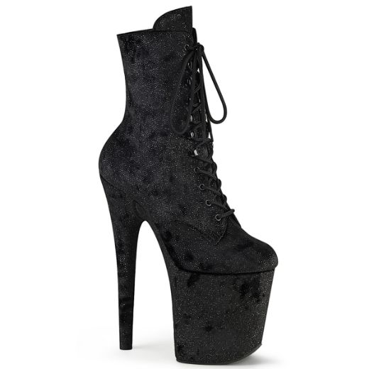 Product image of Pleaser FLAMINGO-1020WR Blk Shimmering Fabric/Blk 8 Inch Heel 4 Inch PF Lace-Up Front Ankle Boot Side Zip