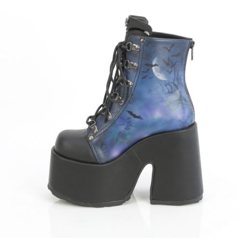 Product image of Demoniacult CAMEL-203-PT Blk Vegan Leather 5 Inch ChunkyHeel 3 Inch P/F Lace-Up Ankle Boot Metal Back Zip