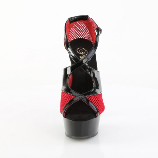 Product image of Pleaser DELIGHT-652-1 Blk Pat-Red Fishnet/Blk *6 Inch Heel 1 3/4 Inch PF Two Tone Peep Toe Criss-Cross Sandal