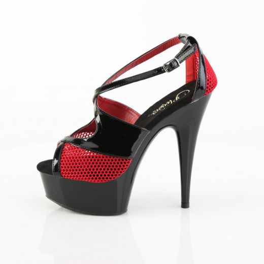 Product image of Pleaser DELIGHT-652-1 Blk Pat-Red Fishnet/Blk *6 Inch Heel 1 3/4 Inch PF Two Tone Peep Toe Criss-Cross Sandal
