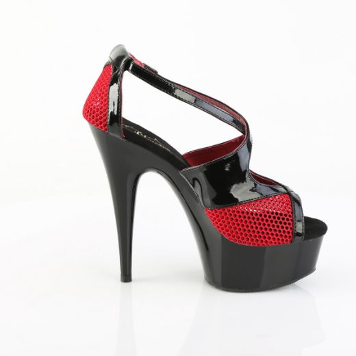 Product image of Pleaser DELIGHT-652-1 Blk Pat-Red Fishnet/Blk *6 Inch Heel 1 3/4 Inch PF Two Tone Peep Toe Criss-Cross Sandal