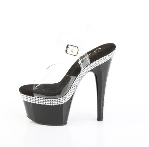 Product image of Pleaser ADORE-708MLS Clr/Blk 7 Inch Heel 2 3/4 Inch PF Ankle Strap Sandal w/ RS Lines