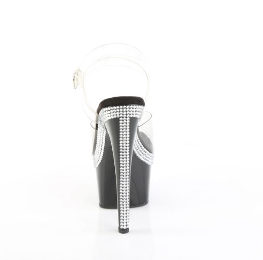 Product image of Pleaser ADORE-708MLS Clr/Blk 7 Inch Heel 2 3/4 Inch PF Ankle Strap Sandal w/ RS Lines