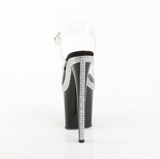 Product image of Pleaser FLAMINGO-808MLS Clr/Blk 8 Inch Heel 4 Inch PF Ankle Strap Sandal w/ RS Lines
