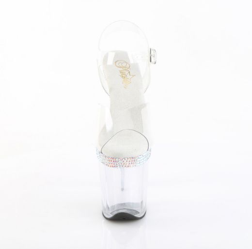 Product image of Pleaser FLAMINGO-808MLS Clr/Clr 8 Inch Heel 4 Inch PF Ankle Strap Sandal w/ RS Lines