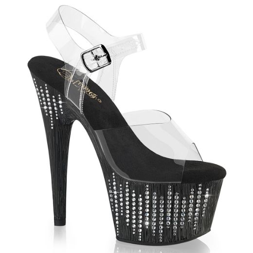 Product image of Pleaser ADORE-708WFRS Clr/Blk-Slv RS 7 Inch Heel 2 3/4 Inch PF Ankle Strap Sandal w/ Sprinkle RS