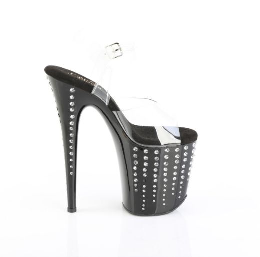 Product image of Pleaser FLAMINGO-808TDRS Clr/Blk-Slv RS 8 Inch Heel 4 Inch PF Ankle Strap Sandal w/ RS