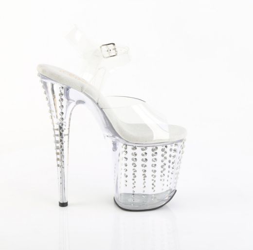 Product image of Pleaser FLAMINGO-808TDRS Clr/Clr-Slv RS 8 Inch Heel 4 Inch PF Ankle Strap Sandal w/ RS