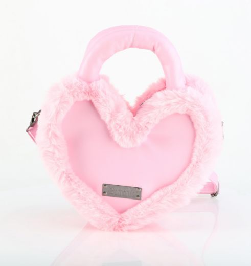 Product image of Demoniacult HB-631 B. PINK VEGAN LEATHER-FAUX FUR Faux Leather & Fur Heart Shaped Convertible 20x24x8cm Purse