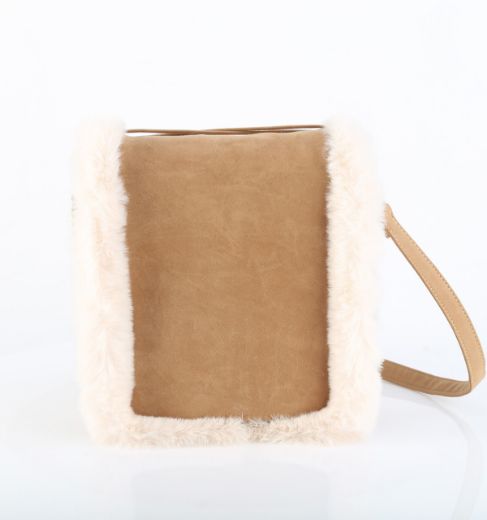 Product image of Demoniacult HB-663 CAMEL FAUX SUEDE-FAUX FUR *Faux Suede & Fur Crossbody 20x24x8 cm Bag