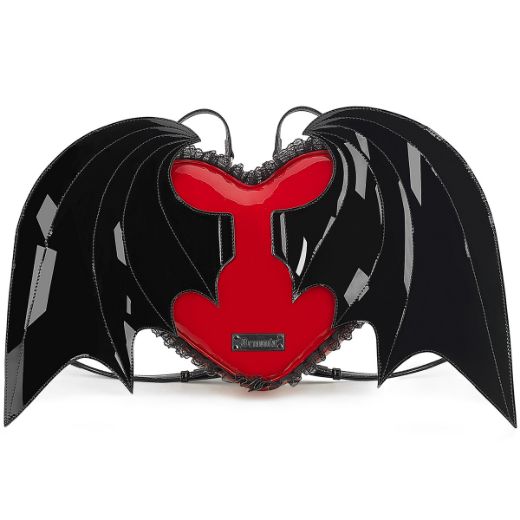 Product image of Demoniacult HB-214 Blk-Red Patent Patent Heart w/ Batwing Backpack 34x23x8 cm