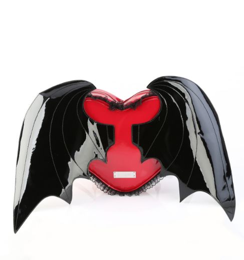 Product image of Demoniacult HB-214 Blk-Red Patent Patent Heart w/ Batwing Backpack 34x23x8 cm